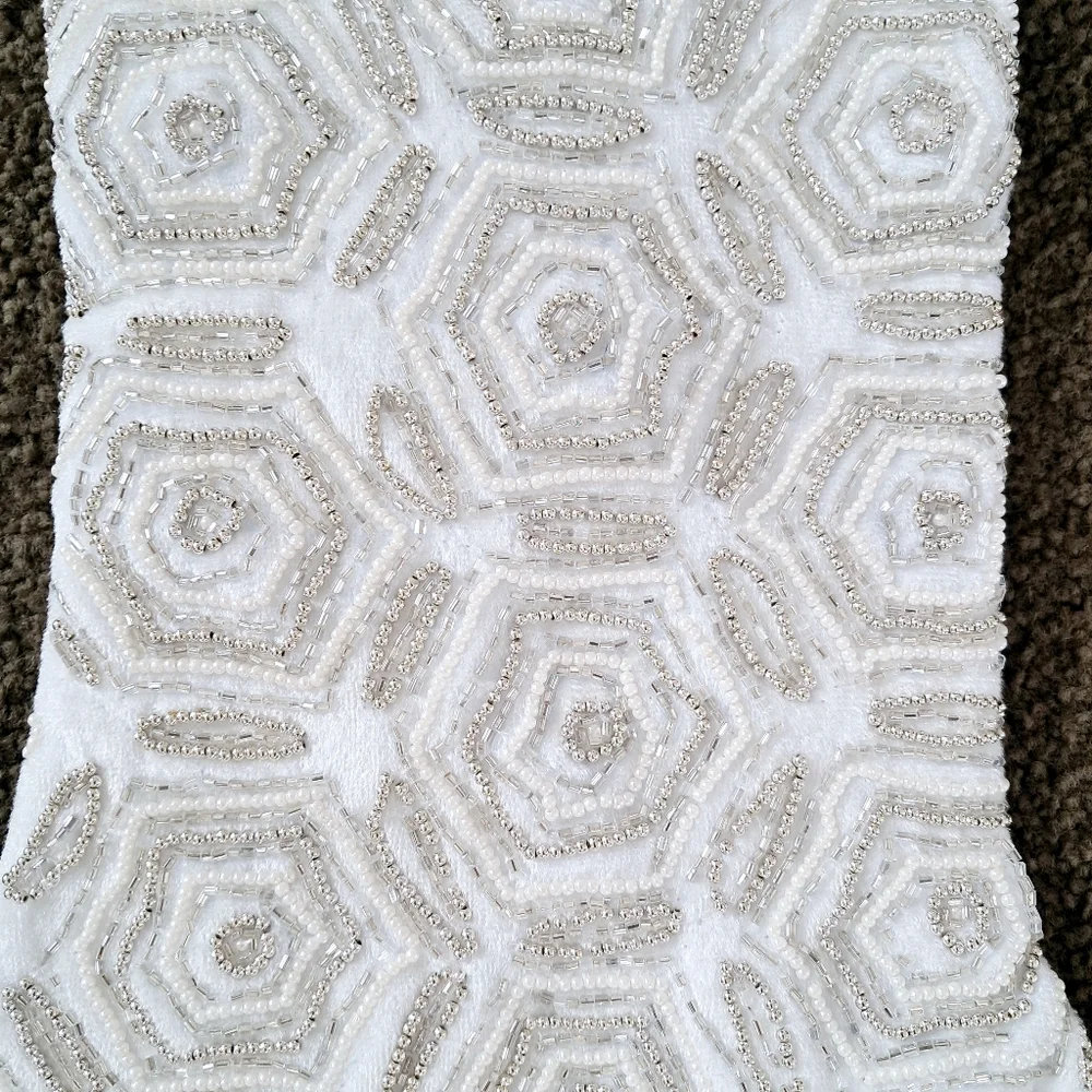 Rachel Zoe White Beaded Jeweled Christmas Holiday Stocking 22